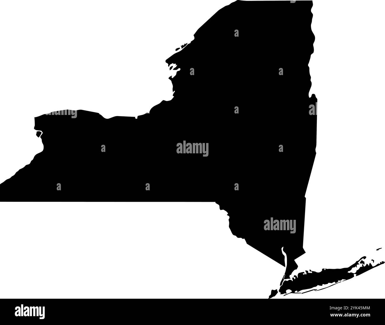 Mappa di contorno dello stato di New York, USA. Illustrazione grafica vettoriale su uno sfondo trasparente con bordi di area neri Illustrazione Vettoriale