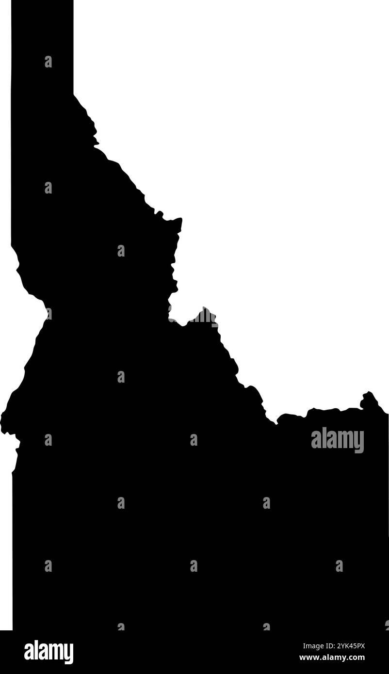 Mappa dei contorni dello stato dell'Idaho, USA. Illustrazione grafica vettoriale su uno sfondo trasparente con bordi di area neri Illustrazione Vettoriale