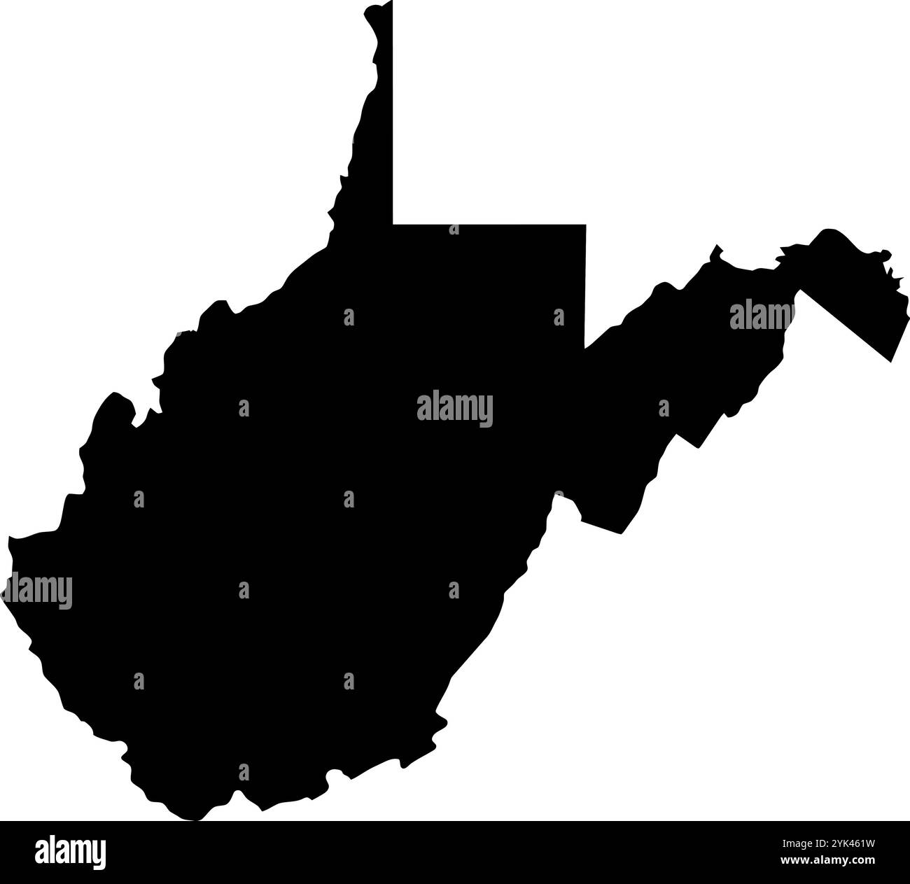 Mappa di contorno dello stato della Virginia Occidentale, Stati Uniti. Illustrazione grafica vettoriale su uno sfondo trasparente con bordi di area neri Illustrazione Vettoriale