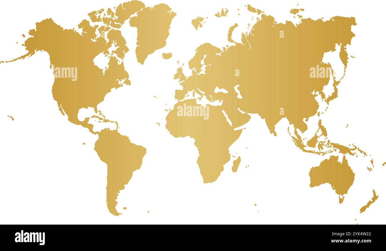 Immagine vettoriale della mappa mondiale sfumata oro silhouette, isolata Illustrazione Vettoriale