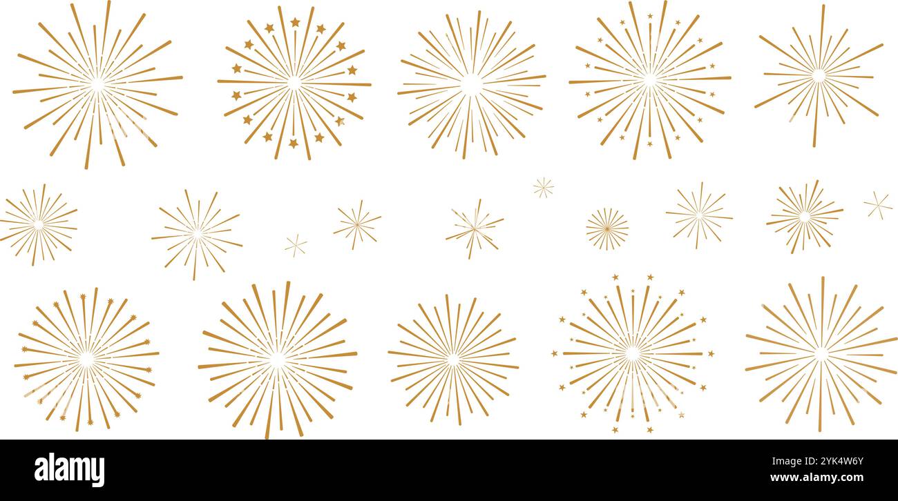 Set di illustrazioni vettoriali Starburst per fuochi d'artificio, set di clip art astratte per festeggiare le feste Illustrazione Vettoriale
