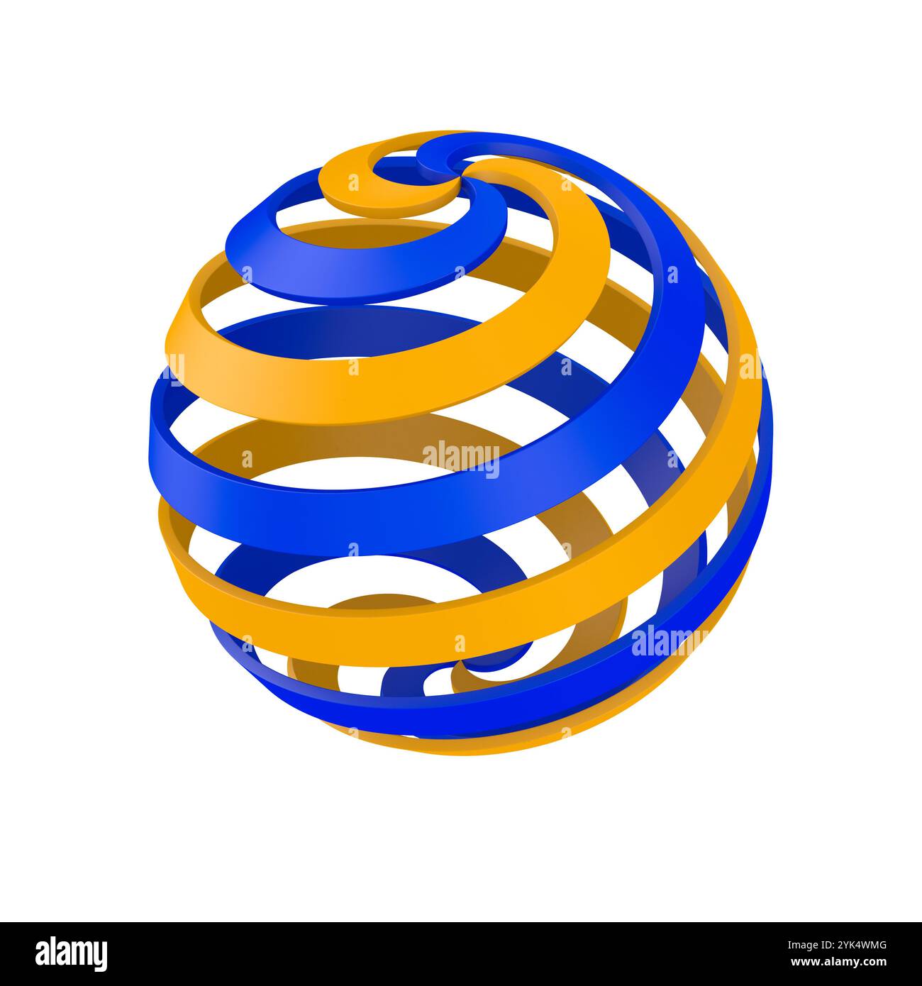 Pallina con logo a spirale su sfondo bianco. Illustrazione 3D isolata Foto Stock