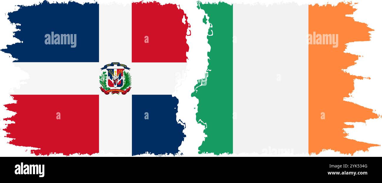 Irlanda e Repubblica Dominicana grunge bandiere connessione, vettore Illustrazione Vettoriale