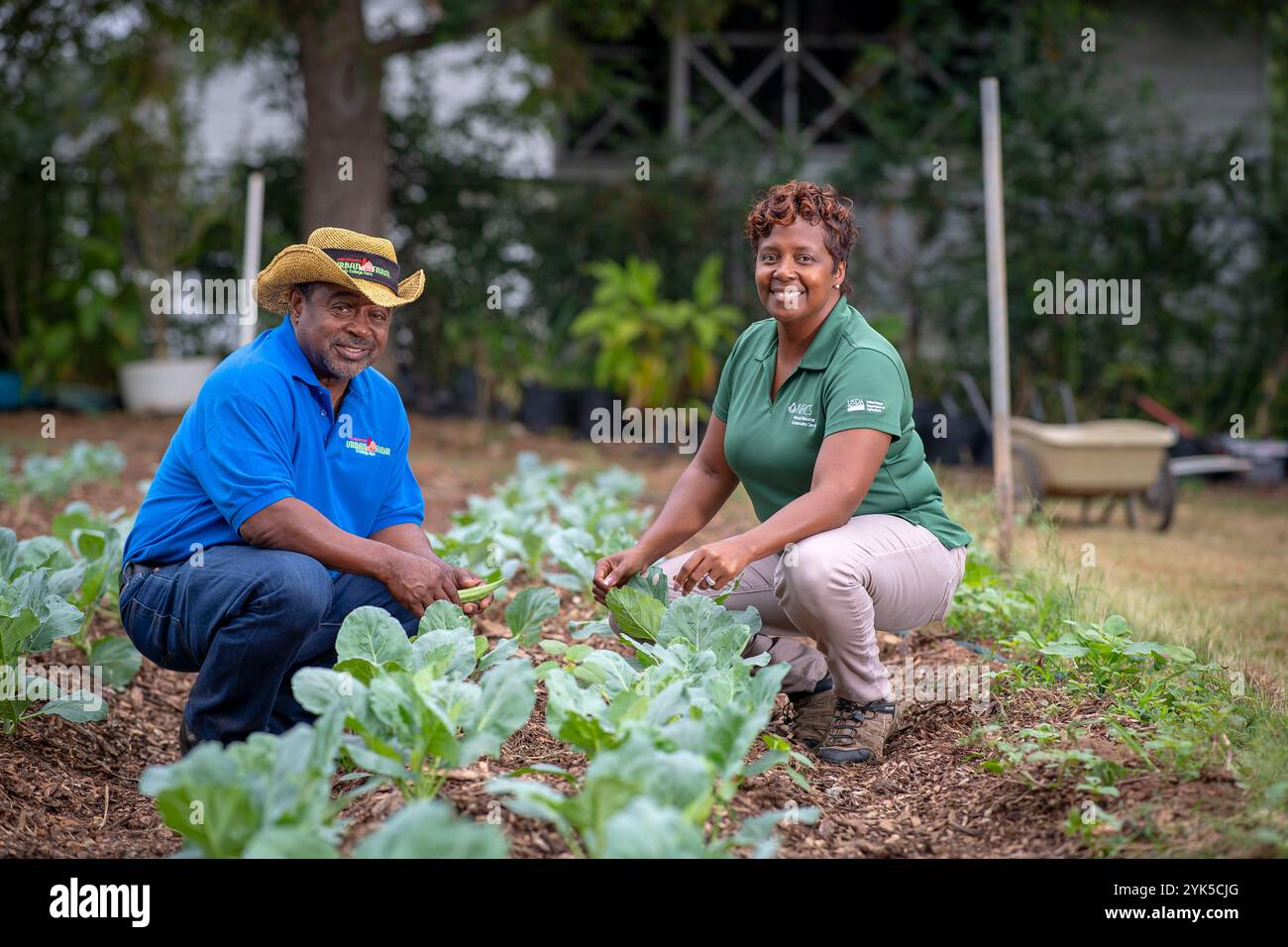 Il conservazionista del distretto Shemekia Mosley lavora con il CEO della Metro Atlanta Urban Farm (MAUF) Bobby Wilson ha fondato la Metro Atlanta Urban Farming (MAUF) nel 2009 per rispondere alla crescente necessità di cibo a prezzi accessibili nelle comunità a basso reddito. Il suo appezzamento di terreno di circa due ettari nel Hear of College Park, Georgia, si trova a pochi minuti dal centro di Atlanta. Con l'aiuto del Dipartimento dell'Agricoltura degli Stati Uniti (USDA), del Natural Resource Conversation Service (NRCS) e della Farm Service Agency (FSA), il MAUF è stato in grado di risolvere i problemi legati alle risorse di Foto Stock