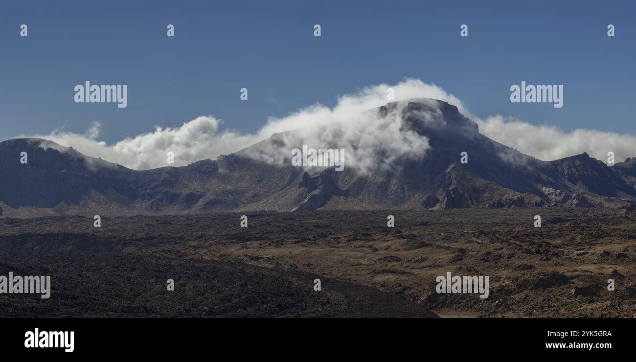 La cima del Montana Guajara, anche: Alto de Guajara, 2715 m, pareti del cratere, Caldera de las Canadas, un enorme calderone vulcanico, Parco Nazionale del Teide, Pa Foto Stock