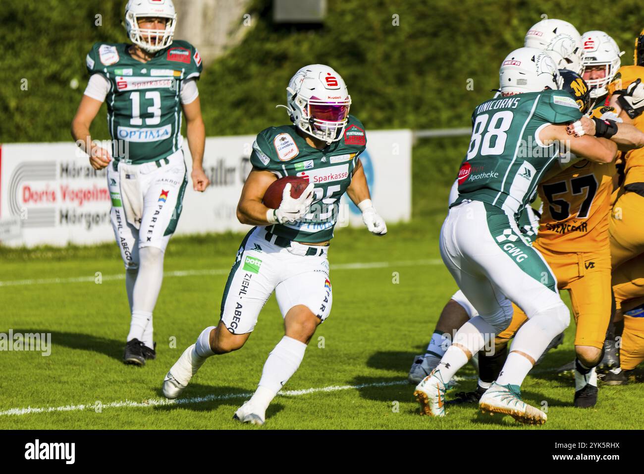 German Football League, partita: Schwaebisch Hall Unicorns, Munich Cowboys nell'Optima Sportpark di Schwaebisch Hall Germania il 03. Agosto 2024 Foto Stock