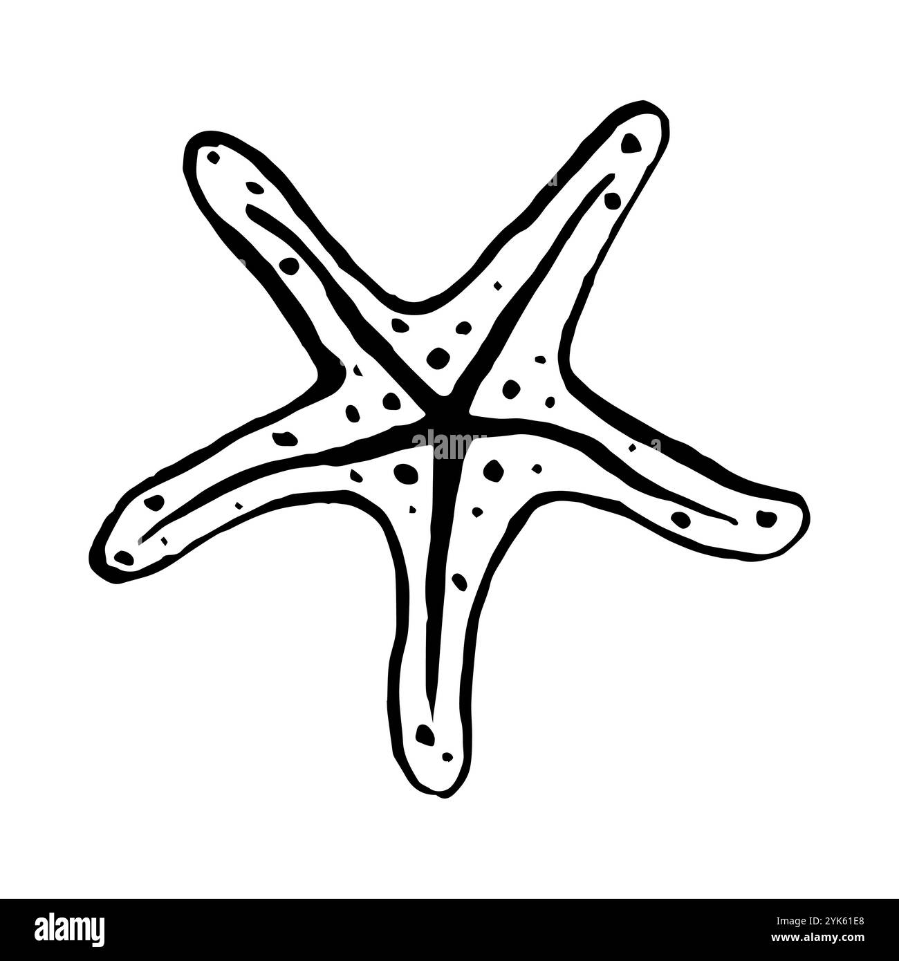 Vettore di schizzo stella marina. Un'illustrazione in bianco e nero degli animali marini. Colore monocromatico Outline Marine Star verniciato con inchiostri neri. Disegnato a mano Illustrazione Vettoriale
