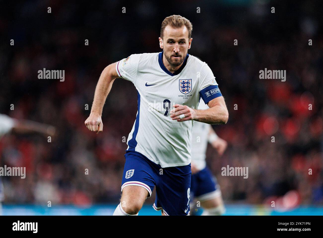 Londra, Regno Unito. 17 novembre 2024. Harry Kane dell'Inghilterra durante la partita Inghilterra - Repubblica d'Irlanda del primo turno della UEFA Nations League del gruppo F al Wembley Stadium, Londra, Inghilterra, Regno Unito il 17 novembre 2024 Credit: Every Second Media/Alamy Live News Foto Stock