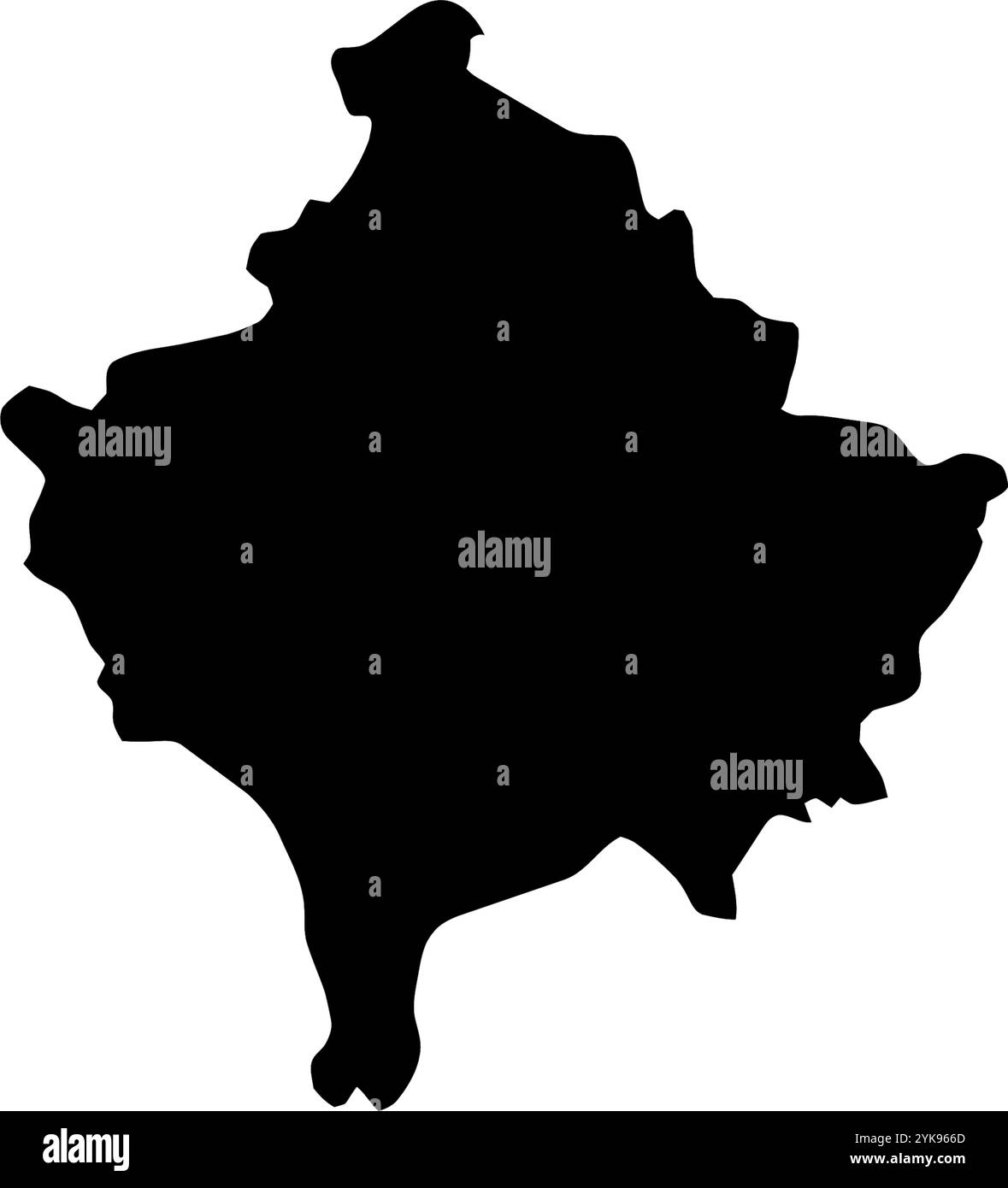 Una mappa di contorno del Kosovo. Illustrazione grafica vettoriale su uno sfondo trasparente con bordi neri del paese Illustrazione Vettoriale