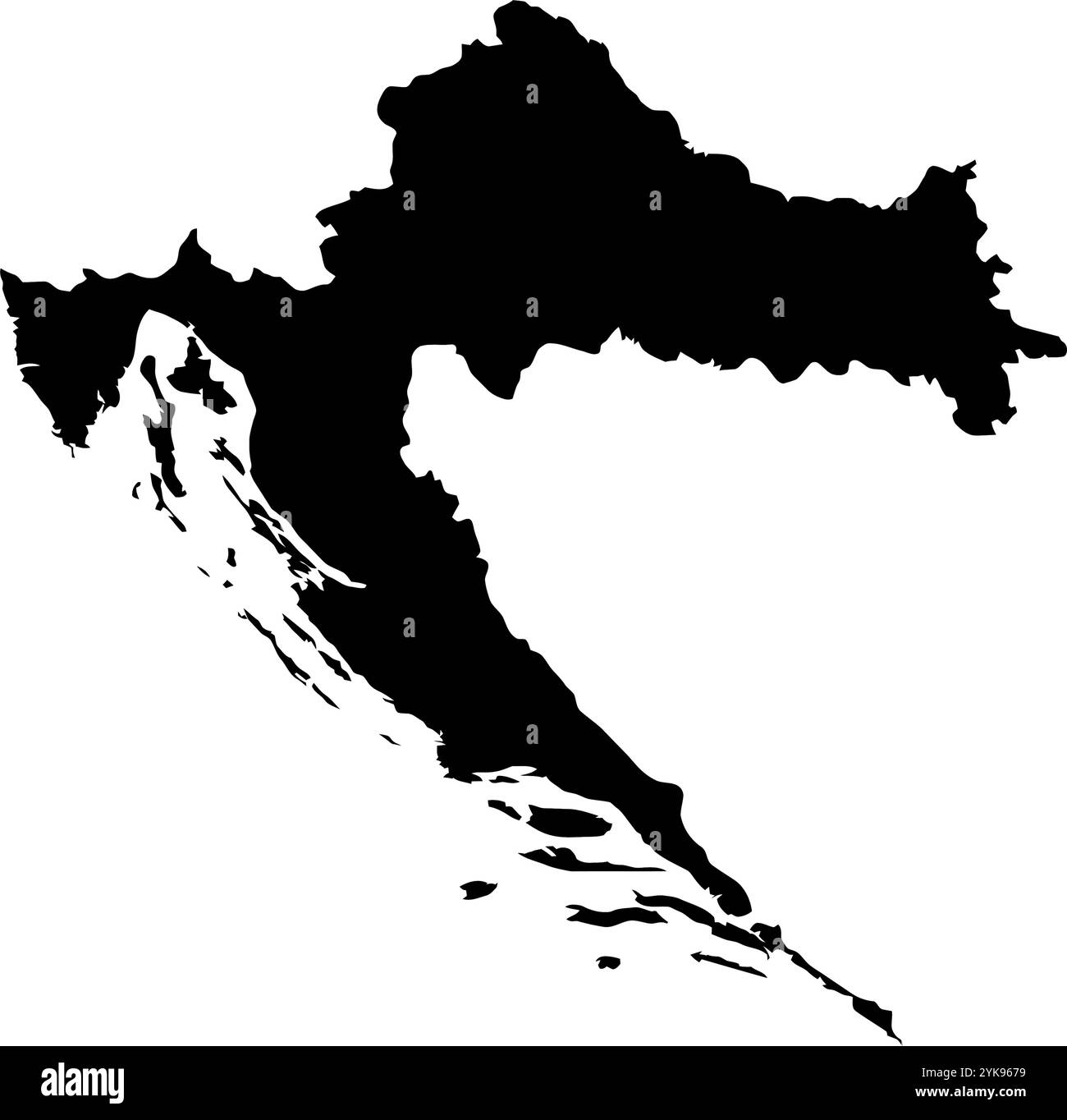 Una mappa dei contorni della Croazia. Illustrazione grafica vettoriale su uno sfondo trasparente con bordi neri del paese Illustrazione Vettoriale
