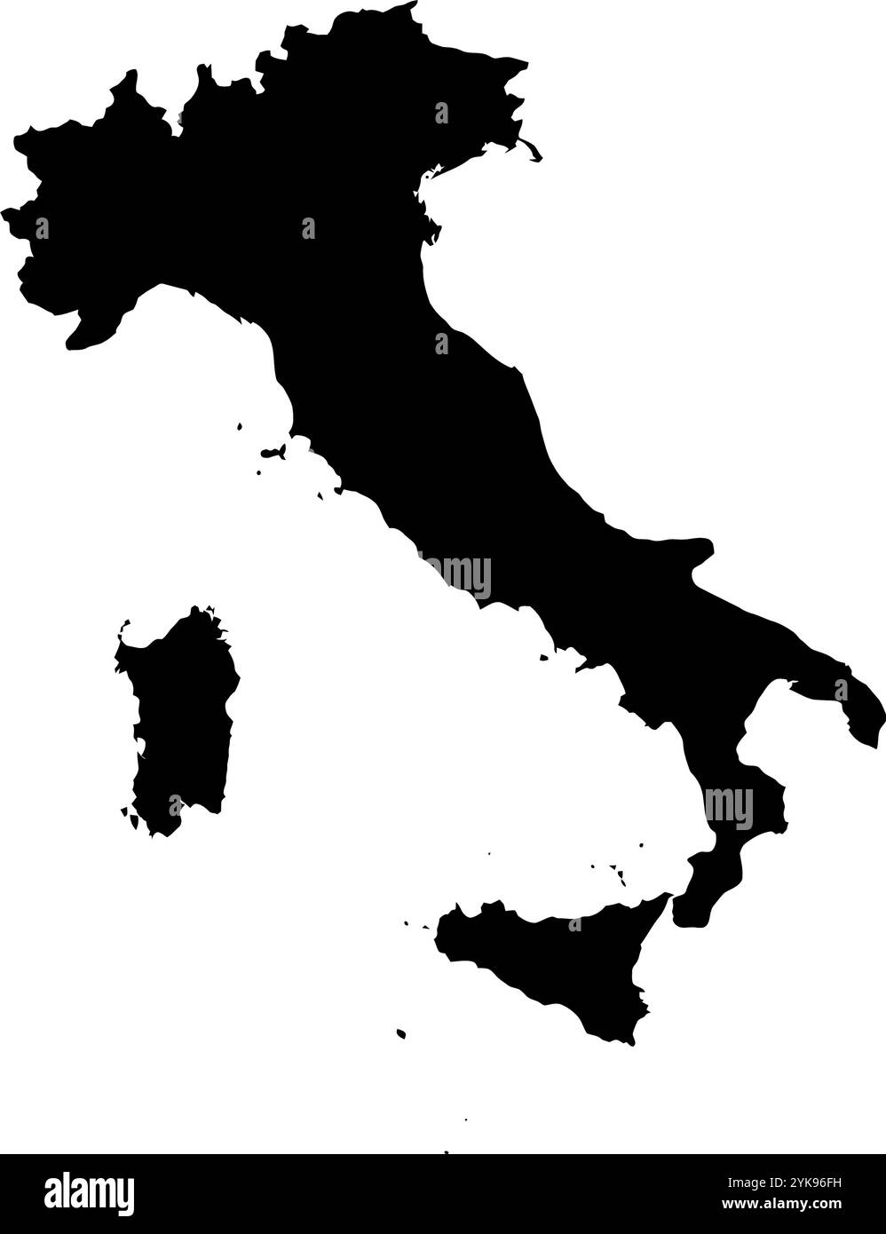 Una mappa dei contorni dell'Italia. Illustrazione grafica vettoriale su uno sfondo trasparente con bordi neri del paese Illustrazione Vettoriale