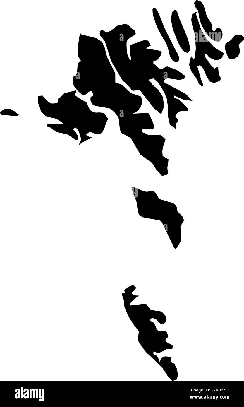 Una mappa di contorno delle Isole Faroe. Illustrazione grafica vettoriale su uno sfondo trasparente con bordi neri del paese Illustrazione Vettoriale