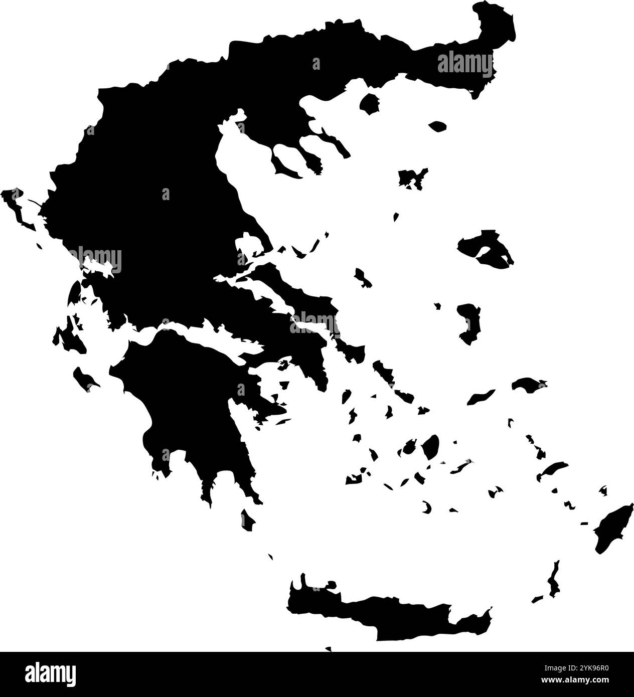 Una mappa dei contorni della Grecia. Illustrazione grafica vettoriale su uno sfondo trasparente con bordi neri del paese Illustrazione Vettoriale