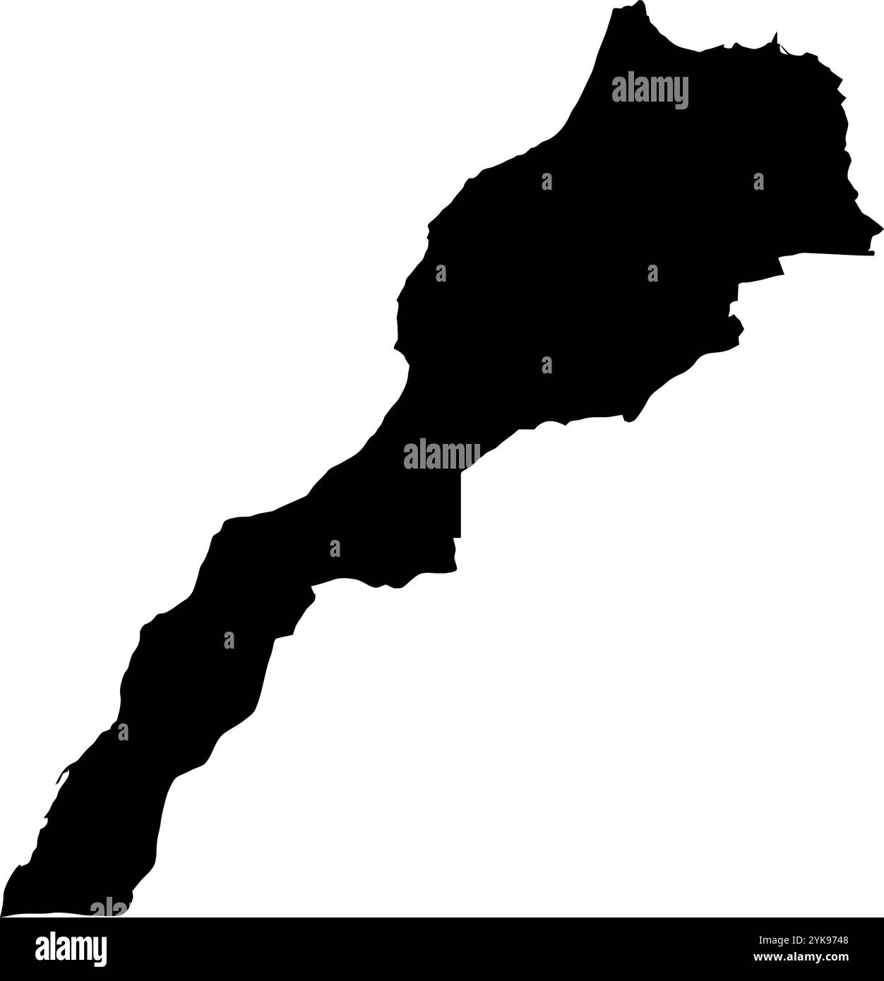 Una mappa di contorno del Marocco. Illustrazione grafica vettoriale su uno sfondo trasparente con bordi neri del paese Illustrazione Vettoriale