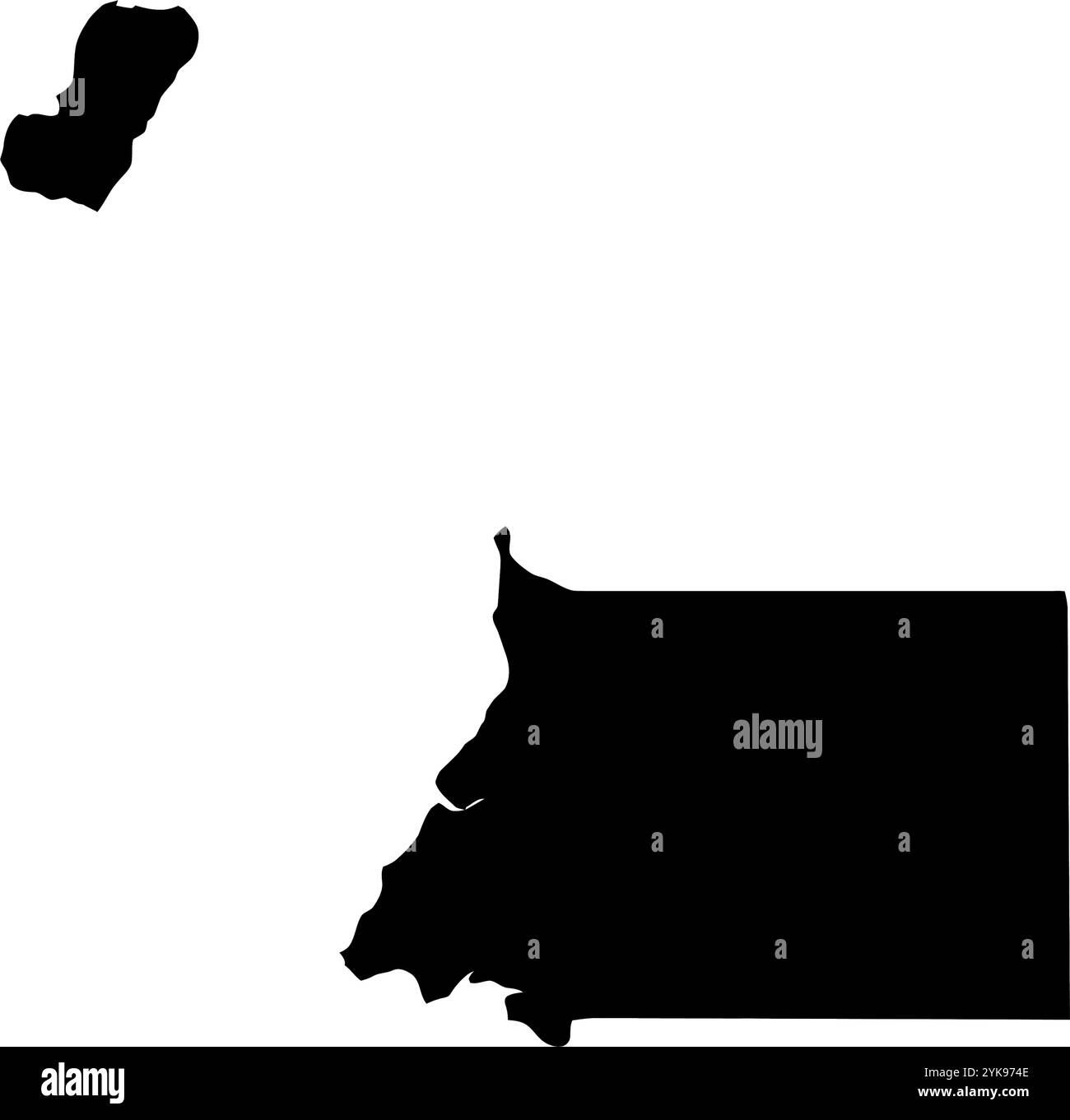 Una mappa di contorno della Guinea Equatoriale. Illustrazione grafica vettoriale su uno sfondo trasparente con bordi neri del paese Illustrazione Vettoriale