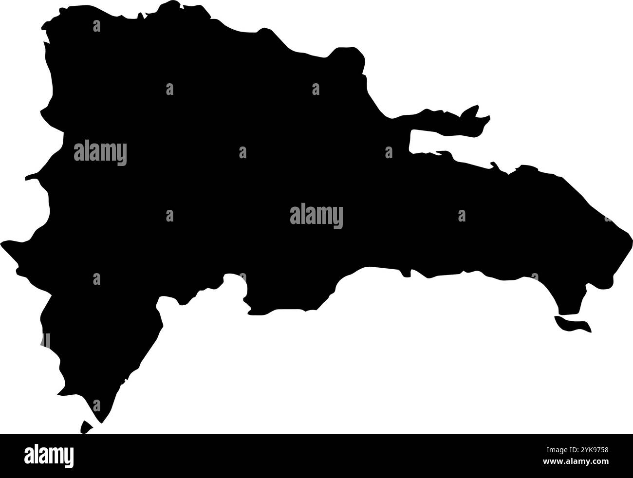 Una mappa dei contorni della Repubblica Dominicana. Illustrazione grafica vettoriale su uno sfondo trasparente con bordi neri del paese Illustrazione Vettoriale