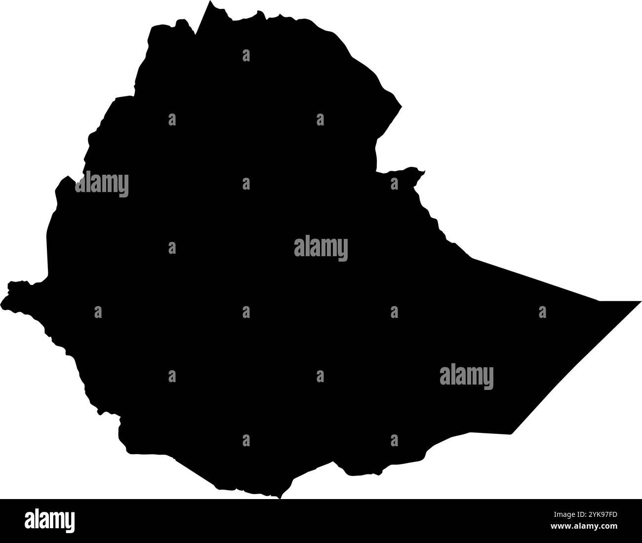 Una mappa di contorno dell'Etiopia. Illustrazione grafica vettoriale su uno sfondo trasparente con bordi neri del paese Illustrazione Vettoriale