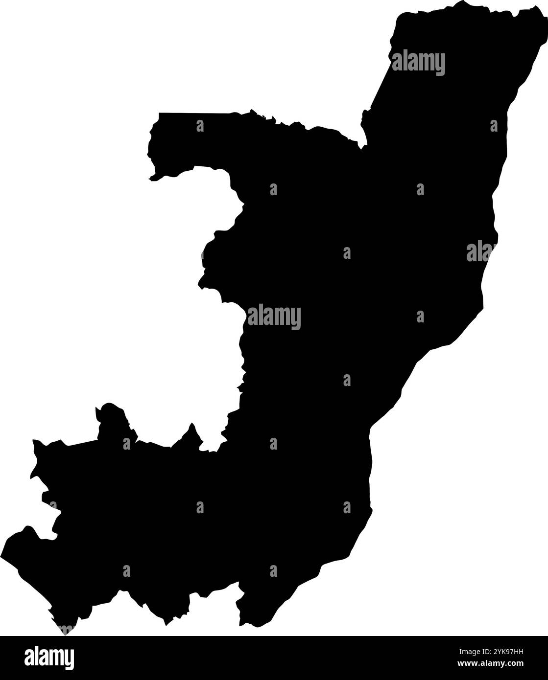 Una mappa di contorno del Congo. Illustrazione grafica vettoriale su uno sfondo trasparente con bordi neri del paese Illustrazione Vettoriale