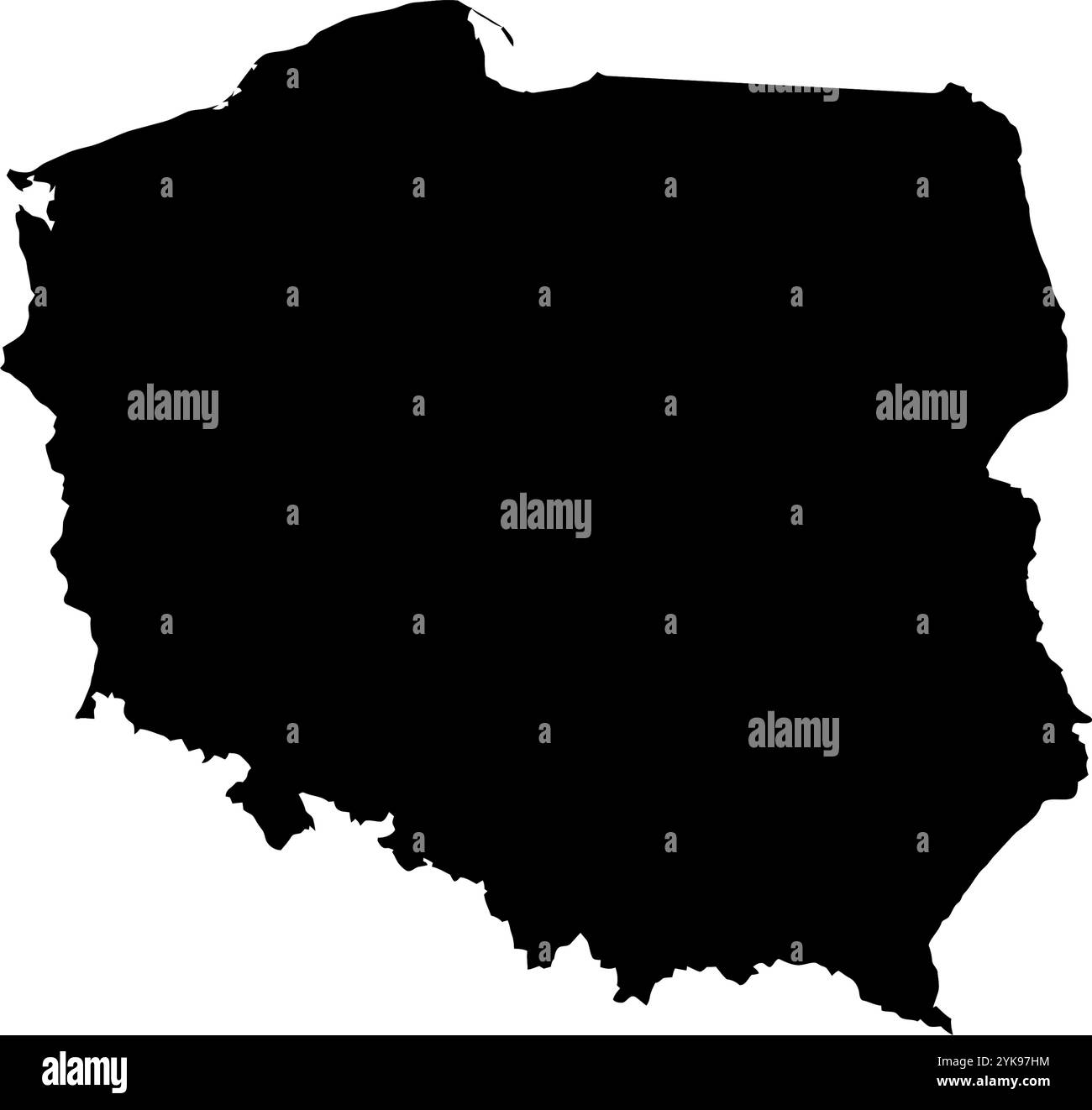 Una mappa dei contorni della Polonia. Illustrazione grafica vettoriale su uno sfondo trasparente con bordi neri del paese Illustrazione Vettoriale