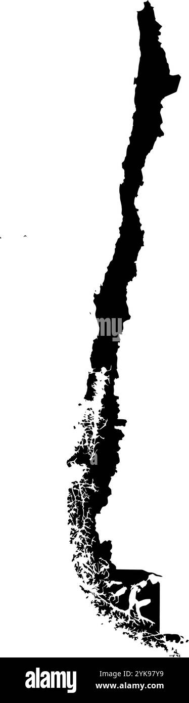 Una mappa dei contorni del Cile. Illustrazione grafica vettoriale su uno sfondo trasparente con bordi neri del paese Illustrazione Vettoriale