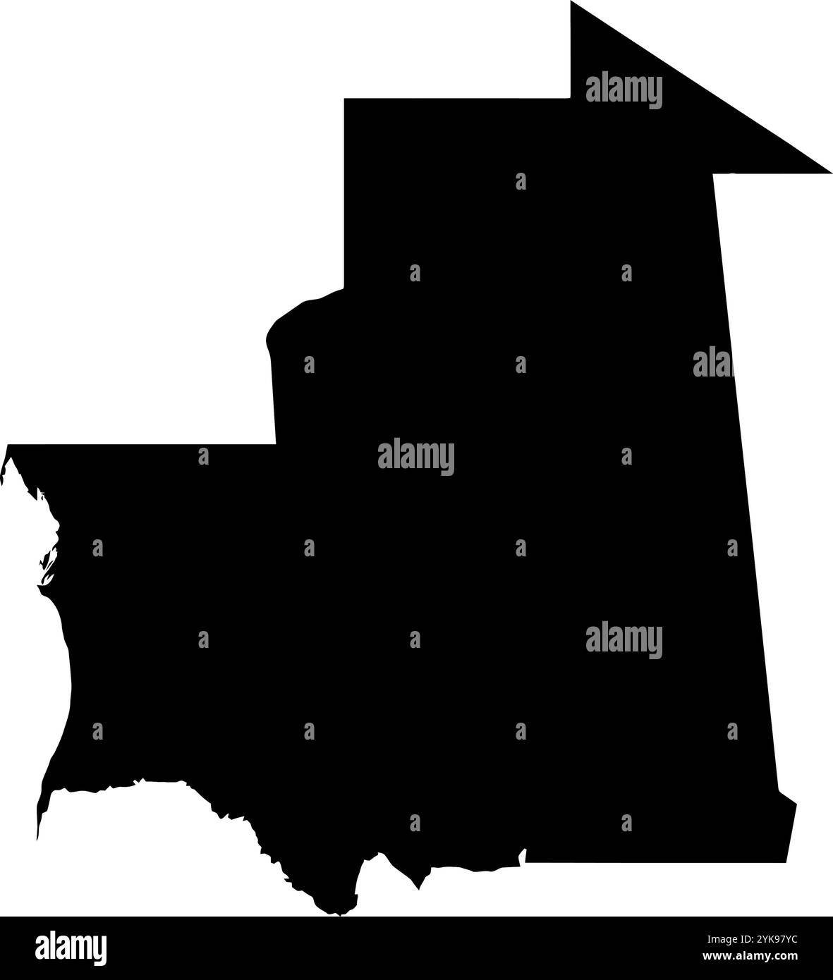 Una mappa dei contorni della Mauritania. Illustrazione grafica vettoriale su uno sfondo trasparente con bordi neri del paese Illustrazione Vettoriale