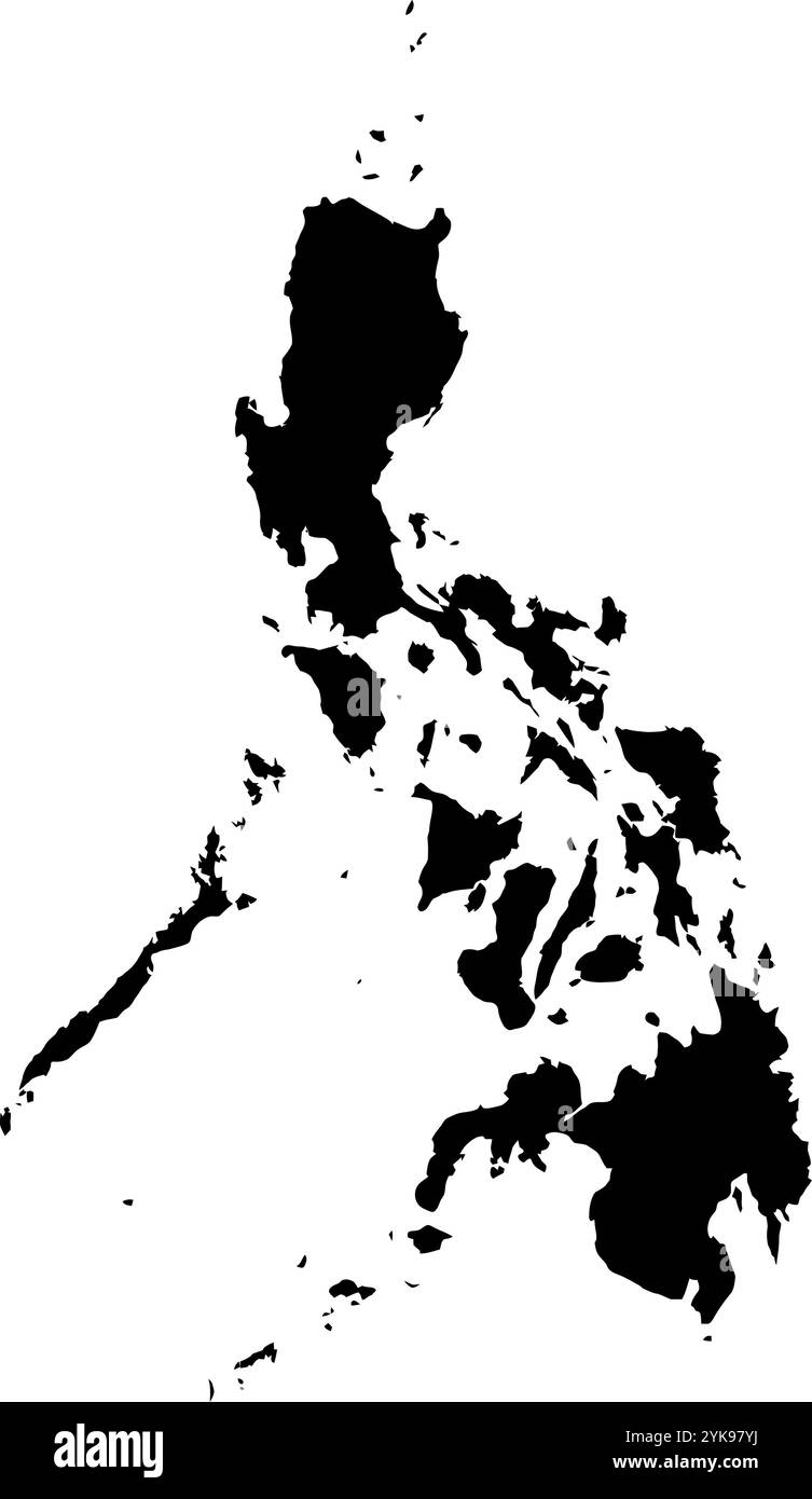Una mappa di contorno di Philipines. Illustrazione grafica vettoriale su uno sfondo trasparente con bordi neri del paese Illustrazione Vettoriale