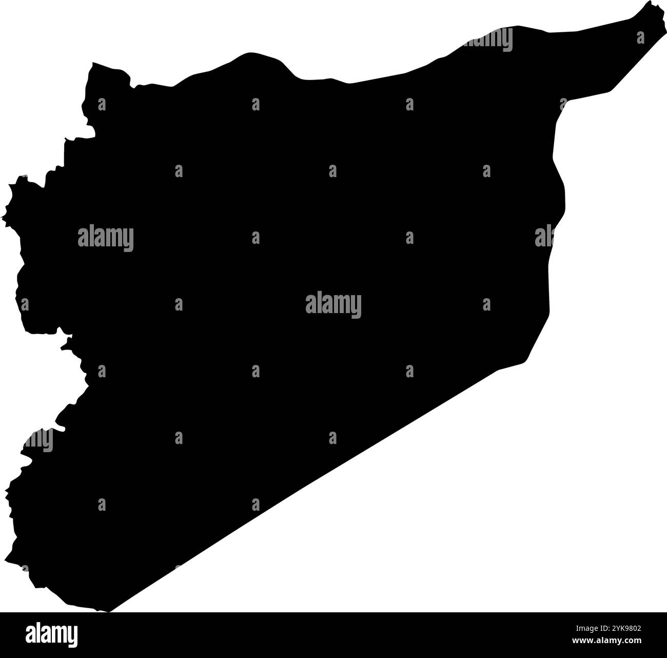 Una mappa dei contorni della Siria. Illustrazione grafica vettoriale su uno sfondo trasparente con bordi neri del paese Illustrazione Vettoriale
