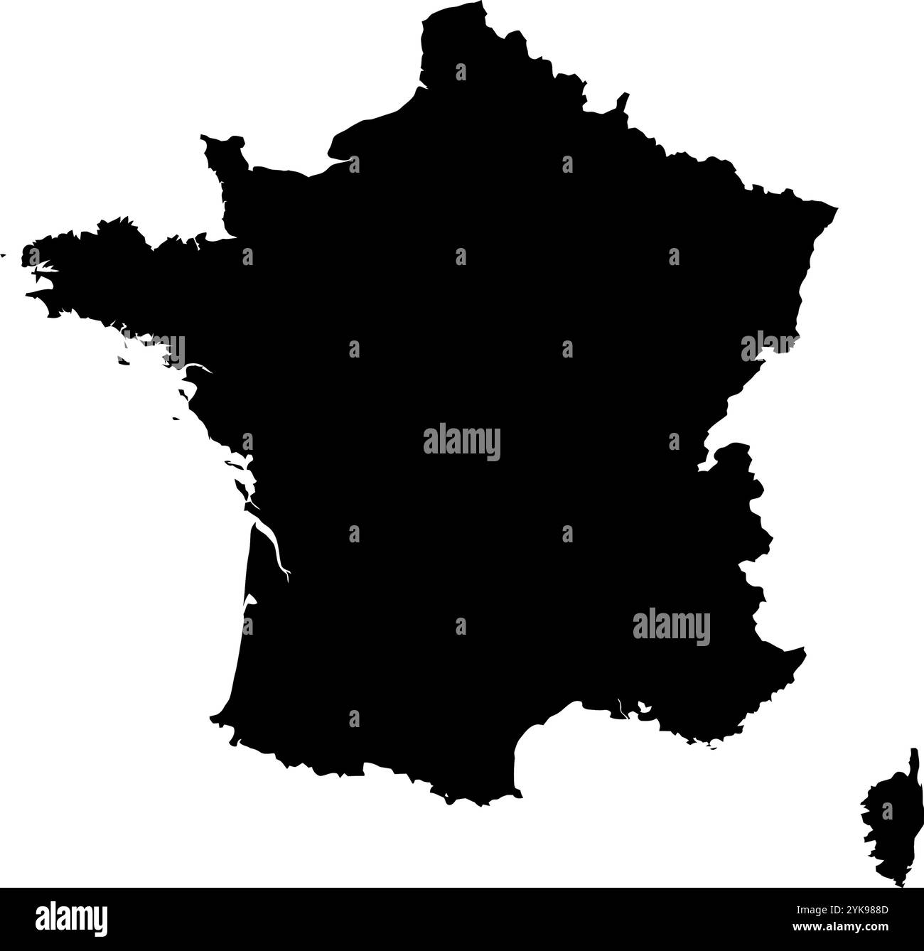 Una mappa dei contorni della Francia. Illustrazione grafica vettoriale su uno sfondo trasparente con bordi neri del paese Illustrazione Vettoriale