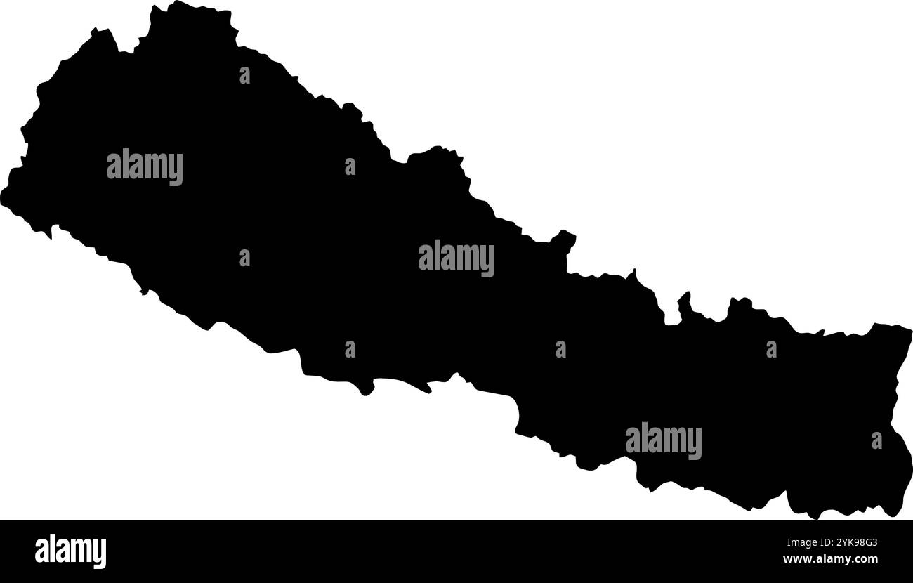 Una mappa di contorno del Nepal. Illustrazione grafica vettoriale su uno sfondo trasparente con bordi neri del paese Illustrazione Vettoriale