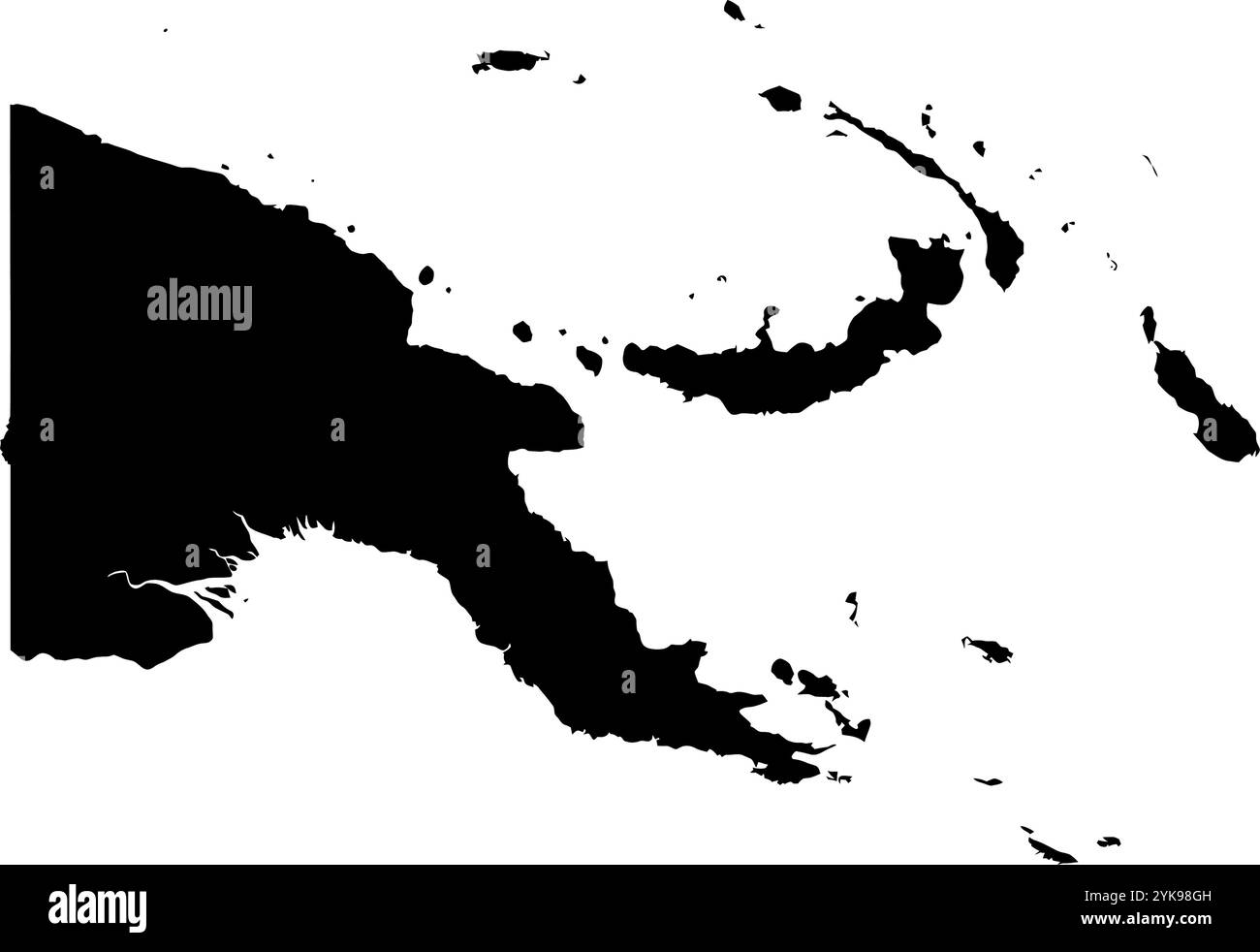 Una mappa dei contorni della Papua nuova Guinea. Illustrazione grafica vettoriale su uno sfondo trasparente con bordi neri del paese Illustrazione Vettoriale