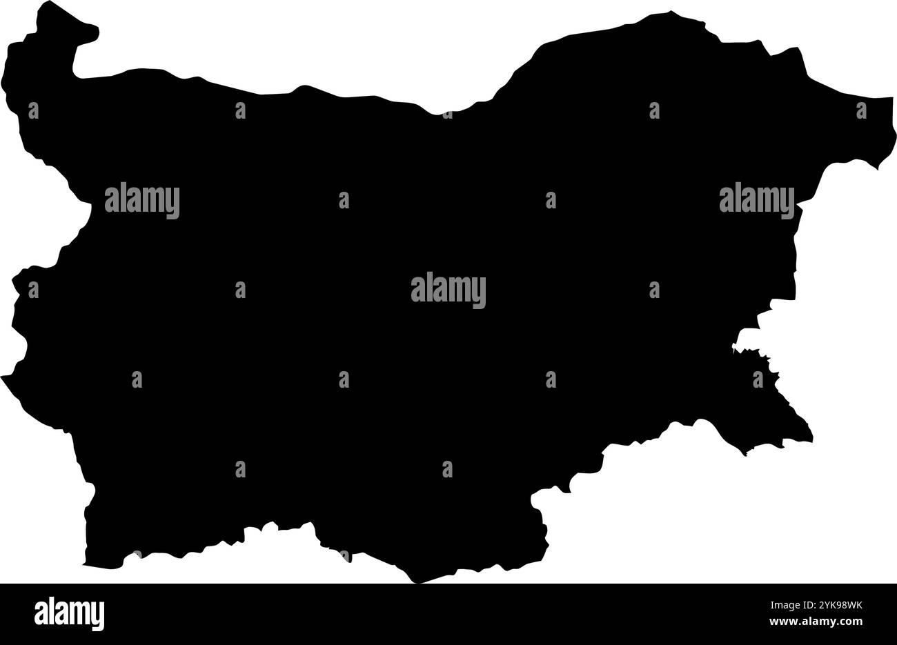 Una mappa dei contorni della Bulgaria. Illustrazione grafica vettoriale su uno sfondo trasparente con bordi neri del paese Illustrazione Vettoriale