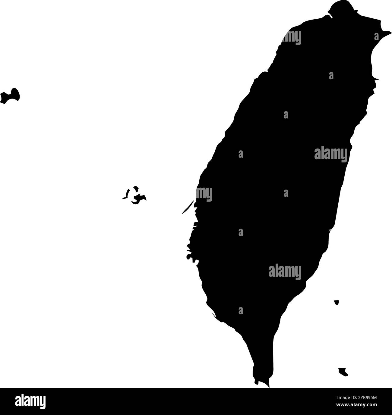 Una mappa del contorno di Taiwan. Illustrazione grafica vettoriale su uno sfondo trasparente con bordi neri del paese Illustrazione Vettoriale