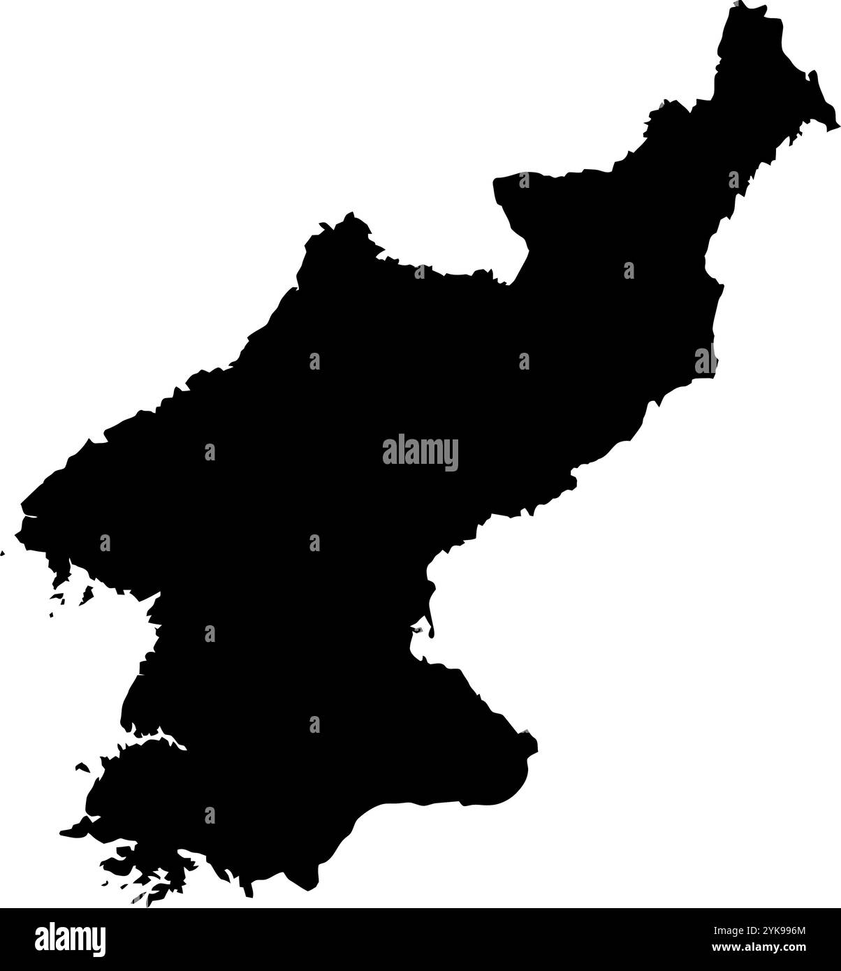 Una mappa dei contorni della Corea del Nord. Illustrazione grafica vettoriale su uno sfondo trasparente con bordi neri del paese Illustrazione Vettoriale