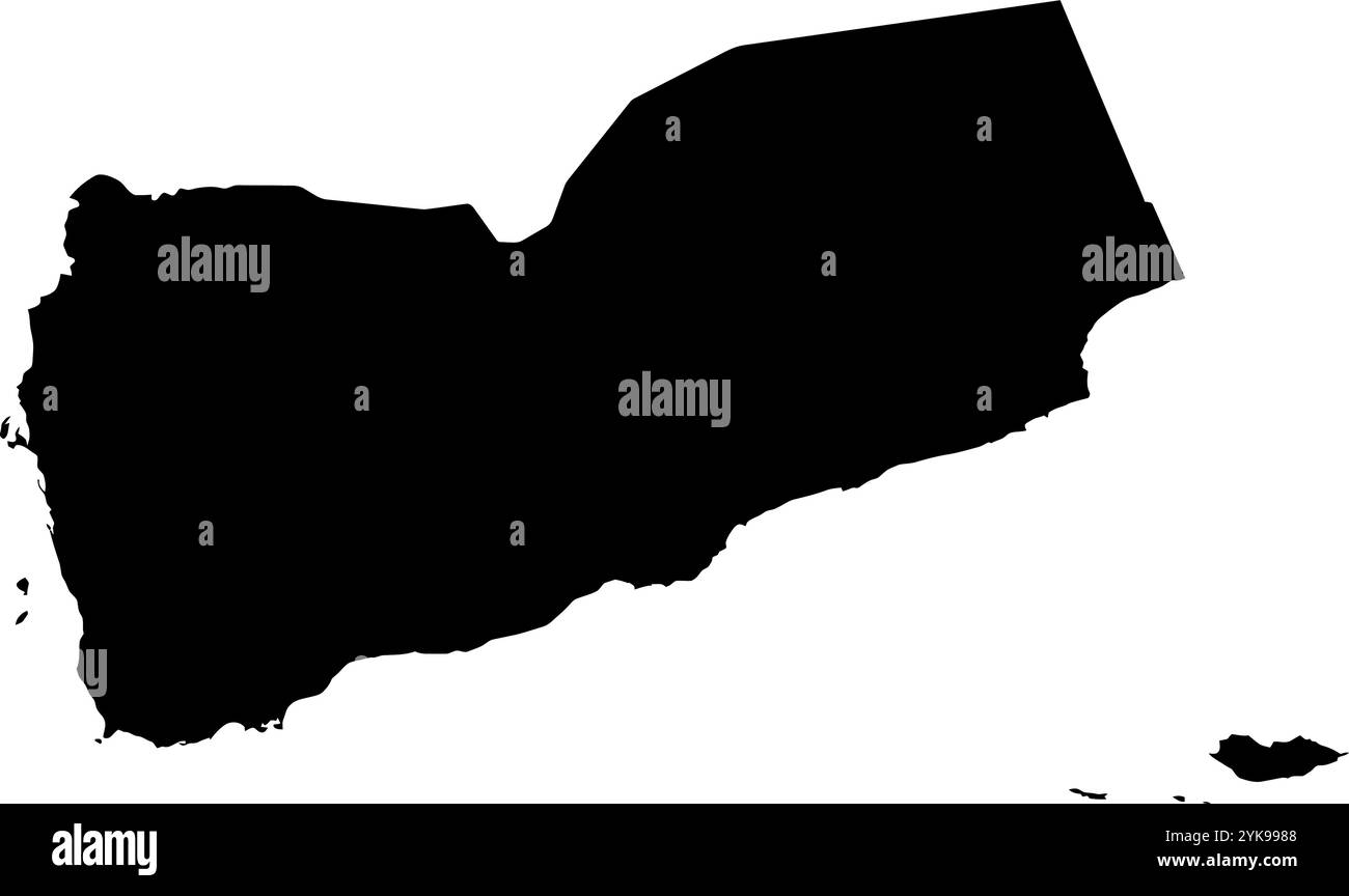 Una mappa di contorno dello Yemen. Illustrazione grafica vettoriale su uno sfondo trasparente con bordi neri del paese Illustrazione Vettoriale