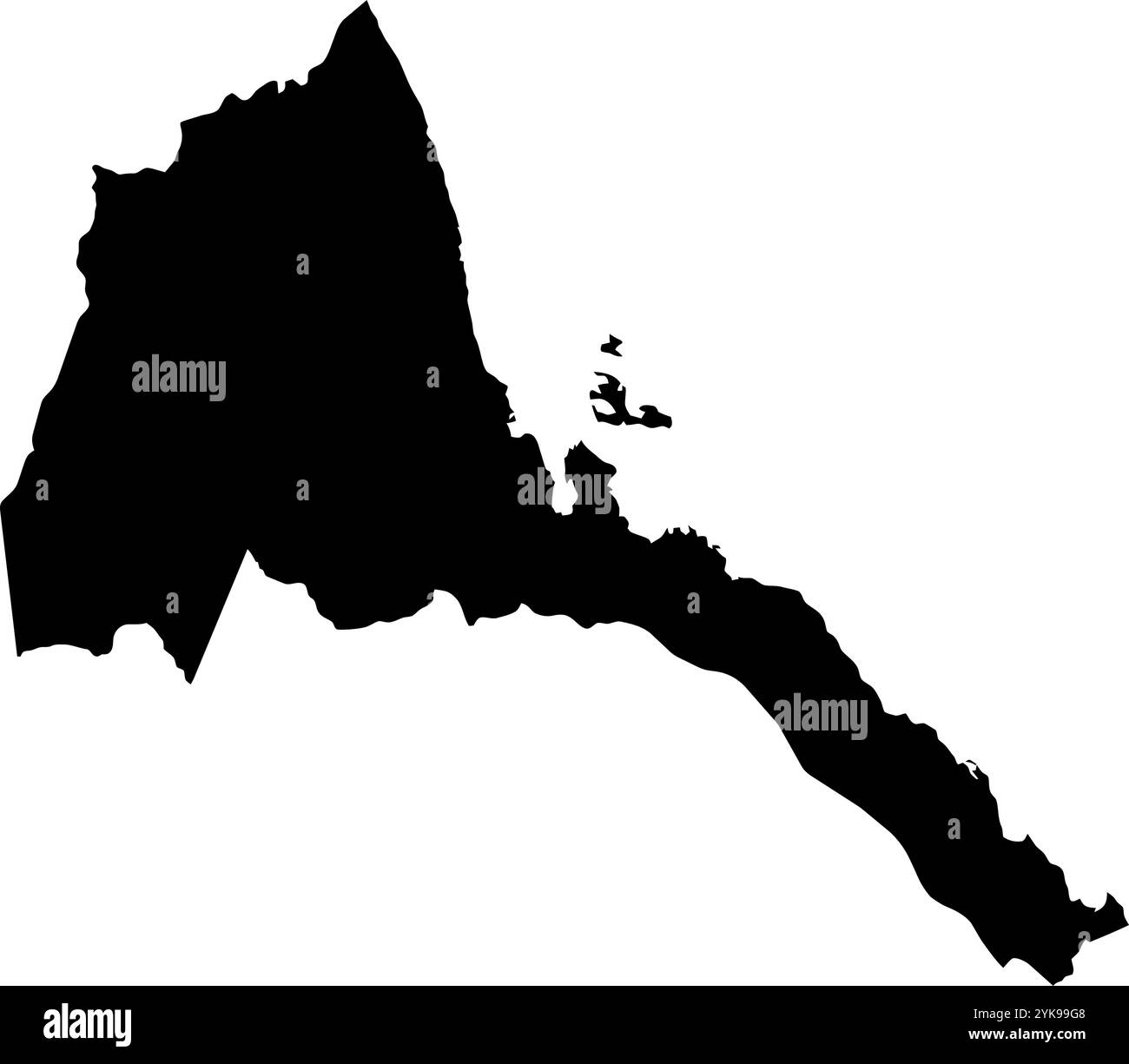 Una mappa dei contorni dell'Eritrea. Illustrazione grafica vettoriale su uno sfondo trasparente con bordi neri del paese Illustrazione Vettoriale