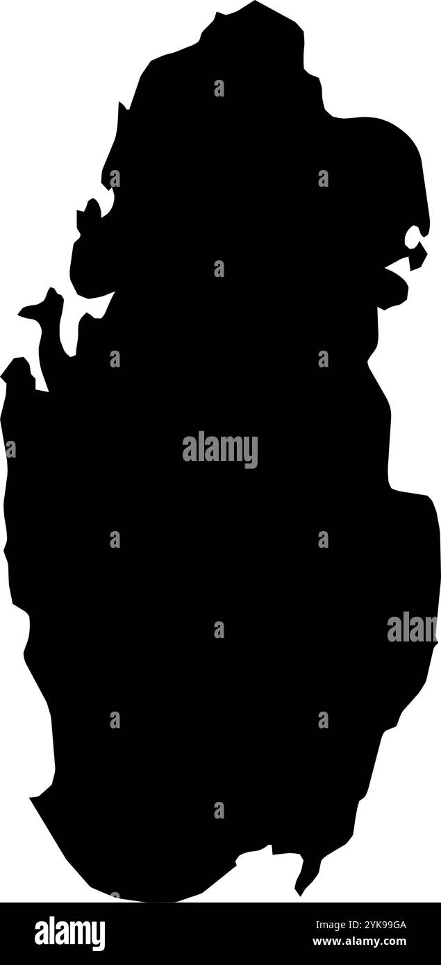 Una mappa di contorno del Qatar. Illustrazione grafica vettoriale su uno sfondo trasparente con bordi neri del paese Illustrazione Vettoriale