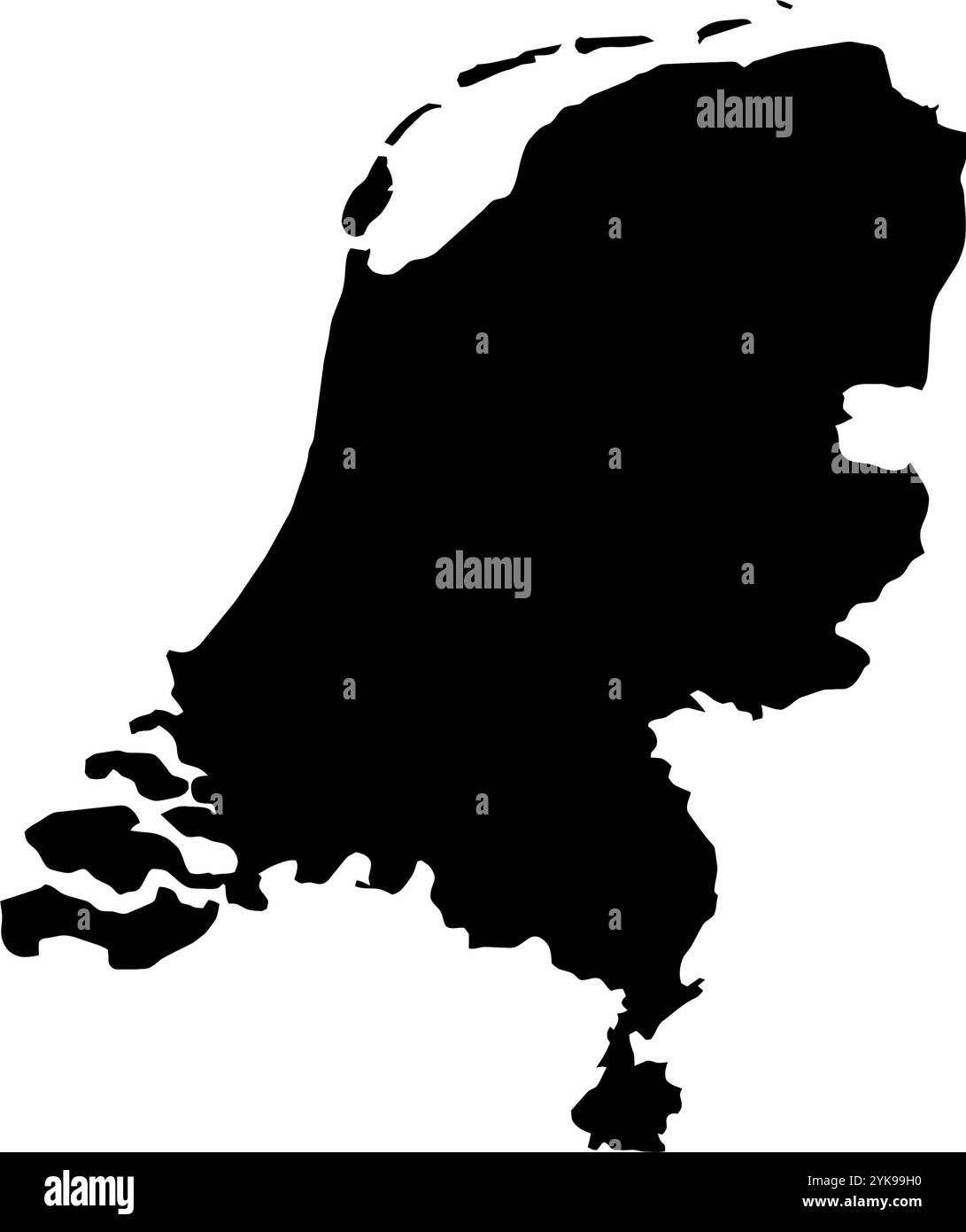 Una mappa dei Paesi Bassi. Illustrazione grafica vettoriale su uno sfondo trasparente con bordi neri del paese Illustrazione Vettoriale