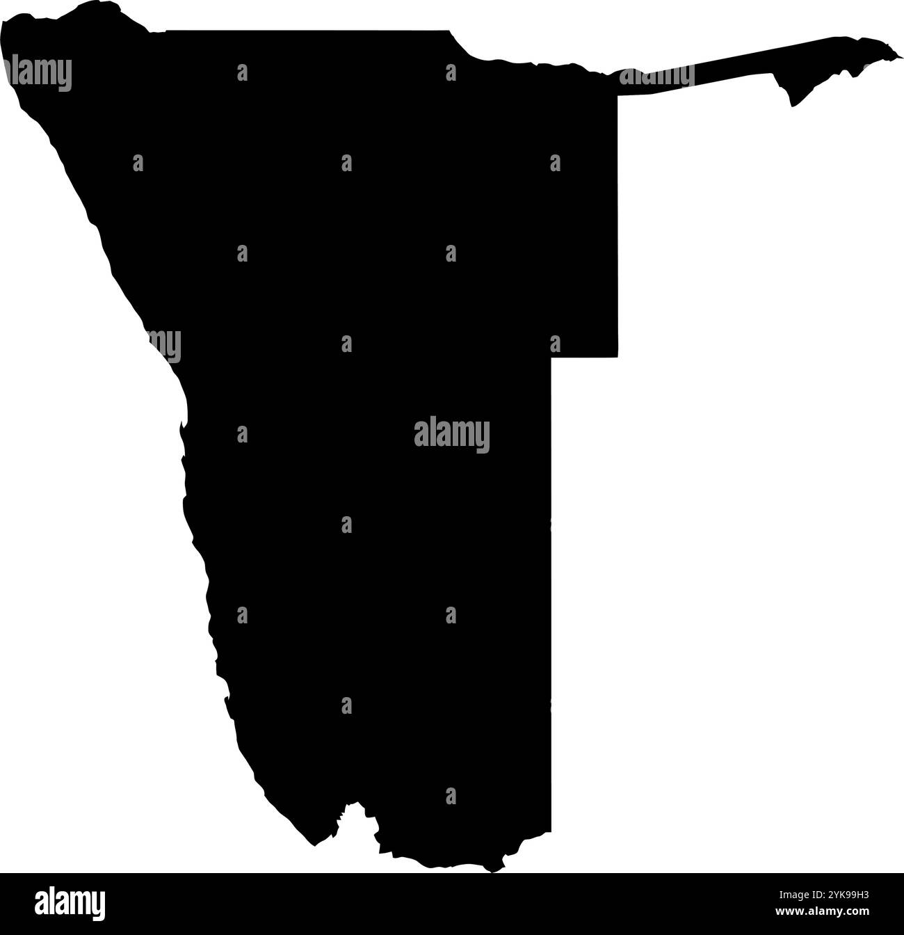 Una mappa dei contorni della Namibia. Illustrazione grafica vettoriale su uno sfondo trasparente con bordi neri del paese Illustrazione Vettoriale