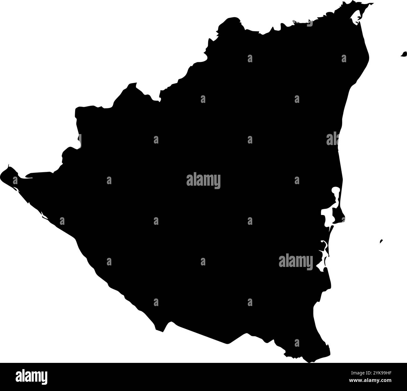 Una mappa di contorno del Nicaragua. Illustrazione grafica vettoriale su uno sfondo trasparente con bordi neri del paese Illustrazione Vettoriale