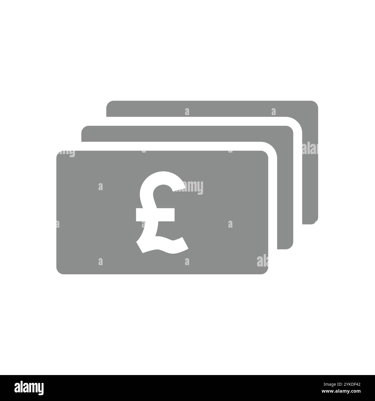 Cancella icona vettoriale stack di fatture. Simbolo della banconota in valuta britannica. Illustrazione Vettoriale