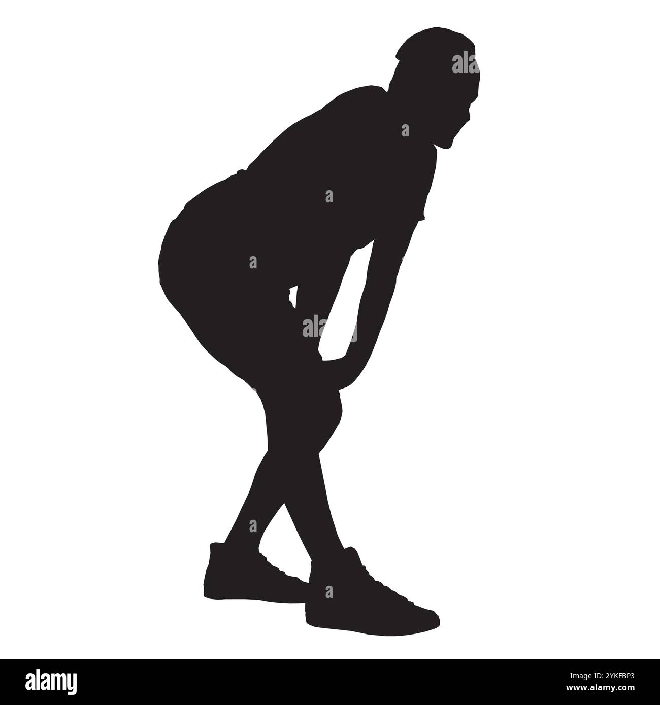 Silhouette di un uomo che riposa dopo aver corso in piedi con le mani sulle gambe. Illustrazione vettoriale. Illustrazione Vettoriale