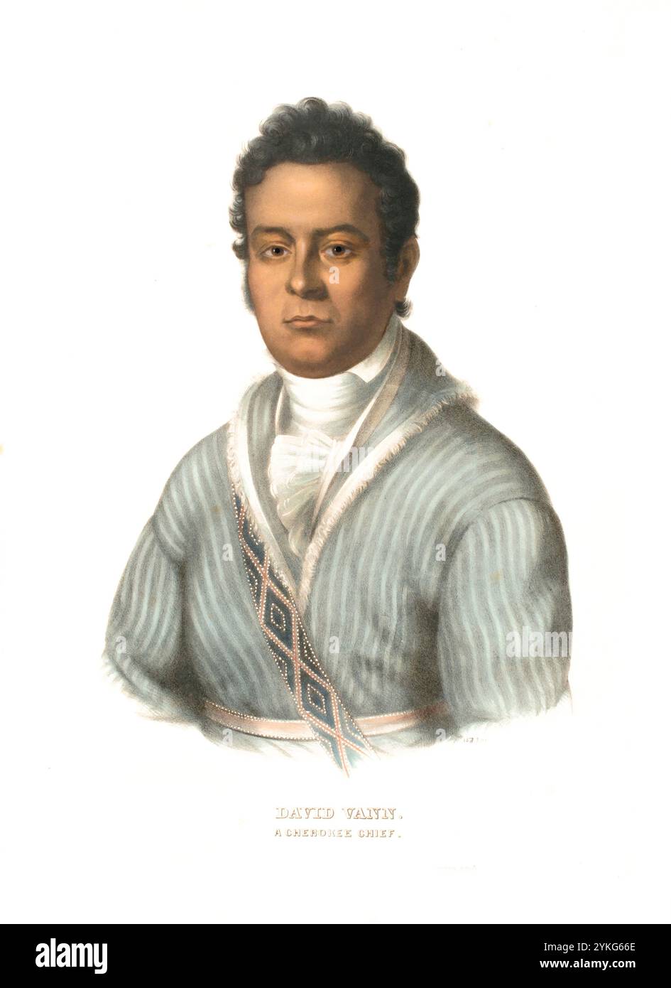Native Americans, Native Americans of North America, David Vann, a Chief of the Cherokee, United States of America, USA, dipinto di Charles Bird King (1785 - 1862), intorno al 1840, riproduzione storica, restaurata digitalmente da un originale del XIX secolo, record date Not stated, Indianer, Ureinwohner von Nordamerika, ein Häuptling der Cherokee, Vereinigte Staaten von Amerika, Gemälde von Charles Bird Nordamerika, 1785 1862, 1840 dem Reprodution, dem Vorinausch, 19. Jahrhundert Foto Stock