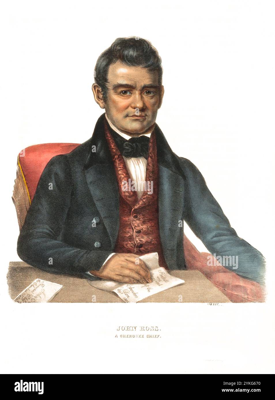 Indians, Native Americans of North America, John Ross, a Chief of the Cherokee, United States of America, USA, dipinto di Charles Bird King (1785 - 1862), intorno al 1840, riproduzione storica, restaurata digitalmente da un originale del XIX secolo, record date not stated, Indianer, Ureinwohner von Nordamerika, ein Häuptling der Cherokee, Vereinigte Staaten von Amerika, Gemälde von Charles Bird King, 1785 1862, 1840 dem Reprodution, dem Vereinausch Vorlorisch Vrestausch, 19. Jahrhundert Foto Stock