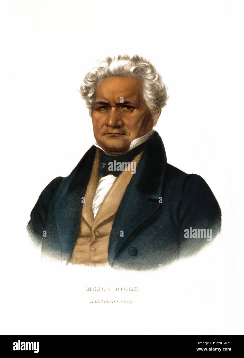 Indians, Native Americans of North America, Major Ridge, a Chief of the Cherokee, United States of America, USA, dipinto di Charles Bird King (1785 - 1862, intorno al 1840, riproduzione storica, restaurata digitalmente da un originale del XIX secolo, record date Not stated, Indianer, Ureinwohner von Nordamerika, ein Häuptling der Cherokee, Vereinigte Staaten von Amerika 1840, Gemälde von Charles Bird King, 1785 - 1862). Jahrhundert Foto Stock