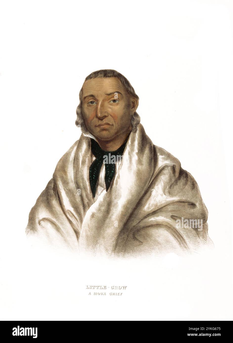 Indians, Native Americans of North America, Little Crow, a Chief of the Sioux, United States of America, USA, dipinto di Charles Bird King (1785 - 1862), intorno al 1840, riproduzione storica, restaurata digitalmente da un originale del XIX secolo, record date Not stated, Indianer, Ureinwohner von Nordamerika, ein Häuptling der Sioux, Vereinigte Staaten von Amerika, Gemälde von Charles Bird Nordamerika, 1862, 1840 dem Reprodution, Digital Vrium (1785). Jahrhundert Foto Stock