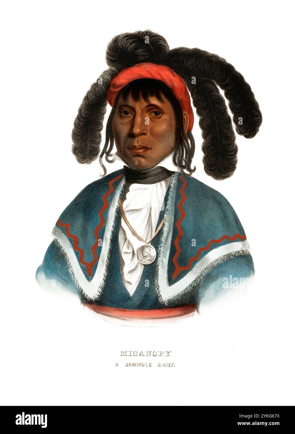 Indians, Native Americans of North America, Micanopy, a Chief of the Seminoles, United States of America, USA, dipinto di Charles Bird King (1785 - 1862), intorno al 1840, riproduzione storica, restaurata digitalmente da un originale del XIX secolo, data record non dichiarata, Indianer, Ureinwohner von Nordamerika, ein Häuptling der Seminolen 1785, Vereinigte Staaten von Amerika 1840, Gemälde von Amerika, von Nordamerte, Charles von Amerika, 1862 Jahrhundert Foto Stock
