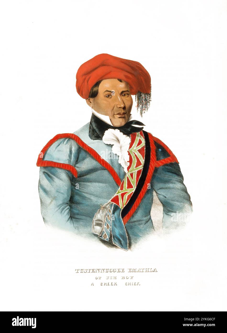 Indians, Native Americans, Tustennuggee Emathla, Chief, United States of America, USA, Painting by Charles Bird King (1785 - 1862), intorno al 1840, Historical, digitalmente restaurata riproduzione da un originale del XIX secolo, record date Not stated, Indianer, Ureinwohner von Nordamerika, Häuptling, Vereinigte Staaten von Amerika, Gemälde von Charles Bird King (1785 - 1862), 1840 Digital Reprodution von Vereinigte, dem Vrestausch Vauethla 19. Jahrhundert Foto Stock