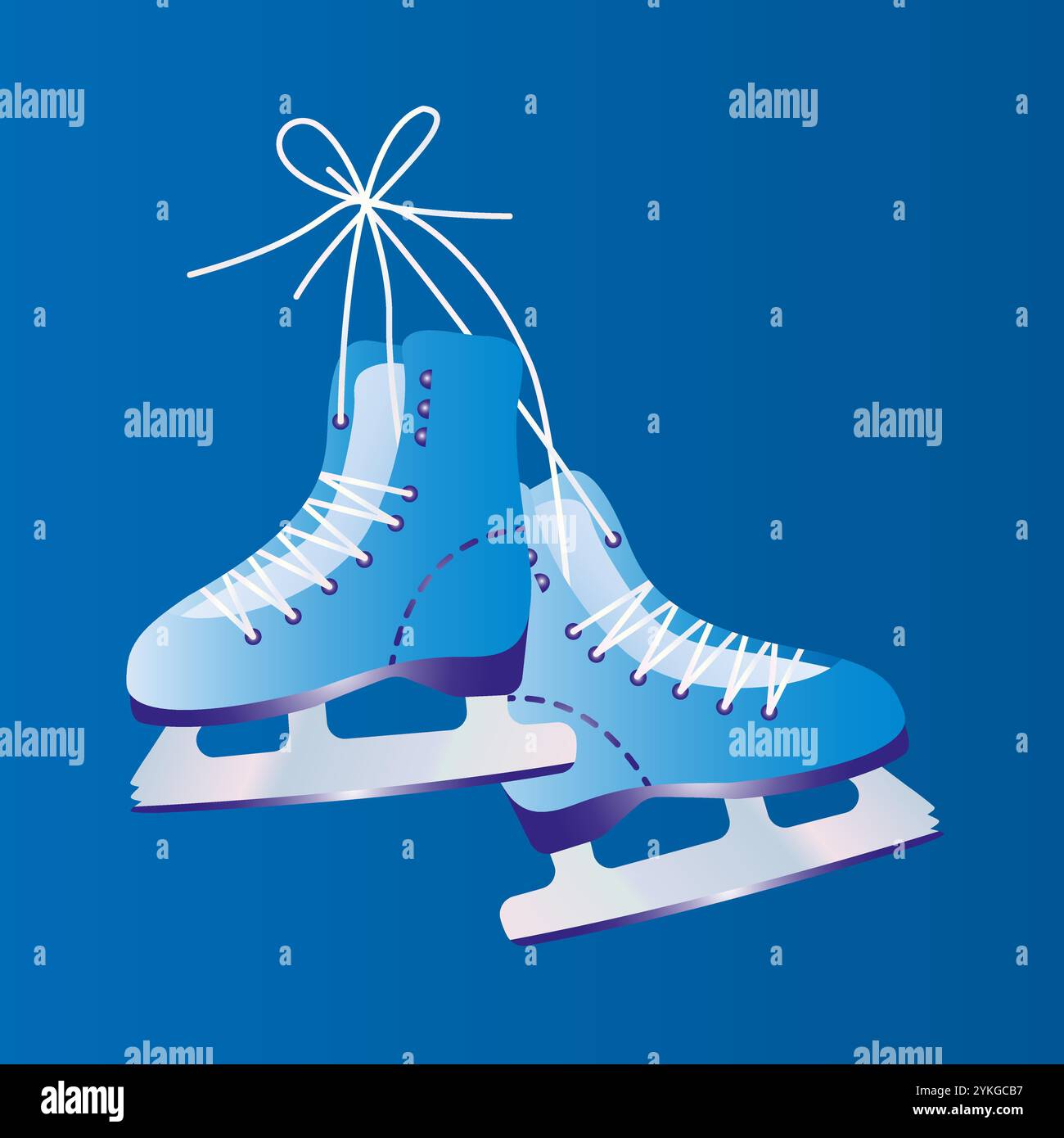 Coppia di pattini realistici volumetrici, riempimento gradiente, isolati su sfondo bianco. Per emblemi, stampe, cartoline, pagine Web, gare invernali Illustrazione Vettoriale