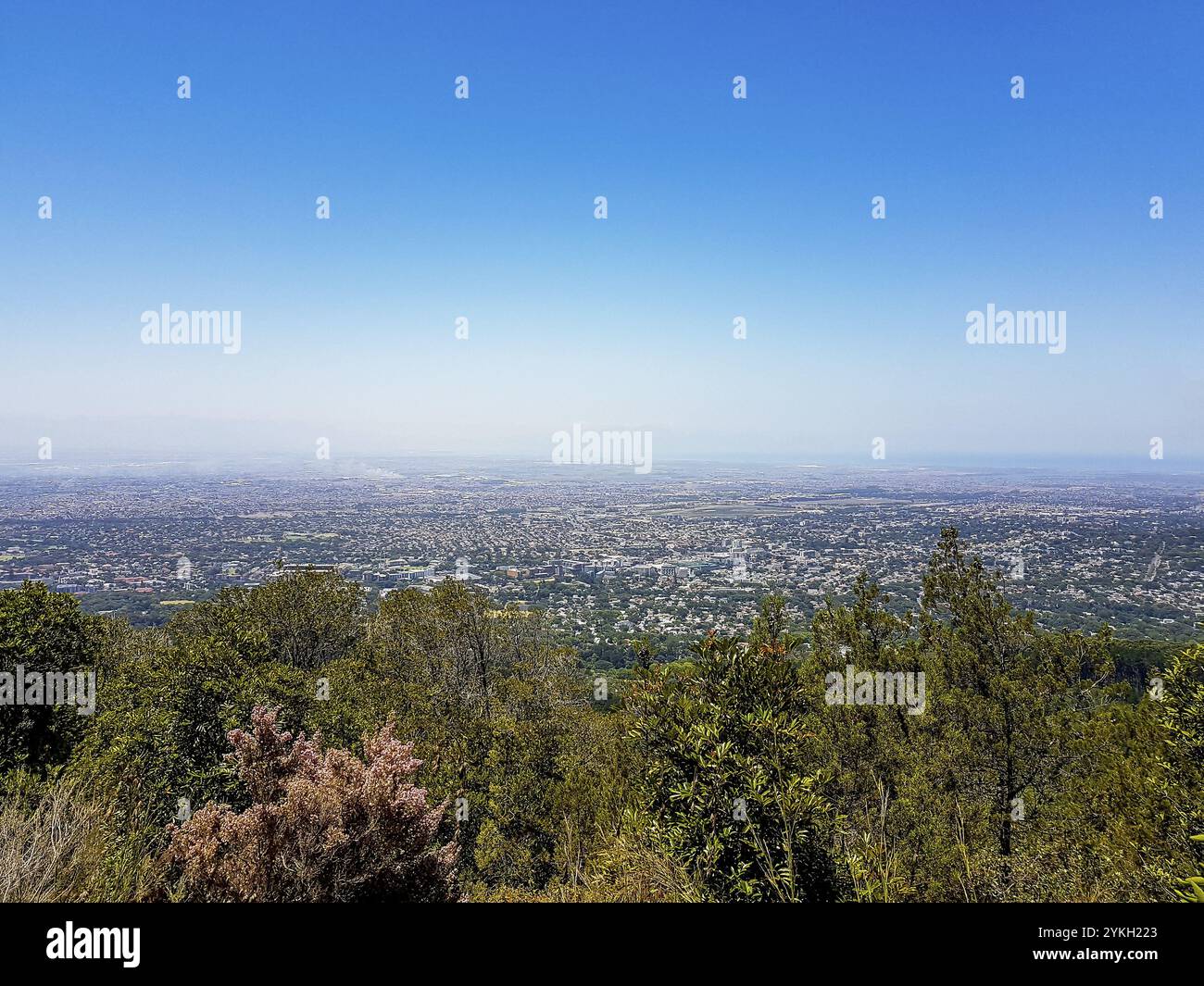 Vista dal Parco Nazionale di Table Mountain a città del Capo alla zona di Claremont in Sud Africa Foto Stock
