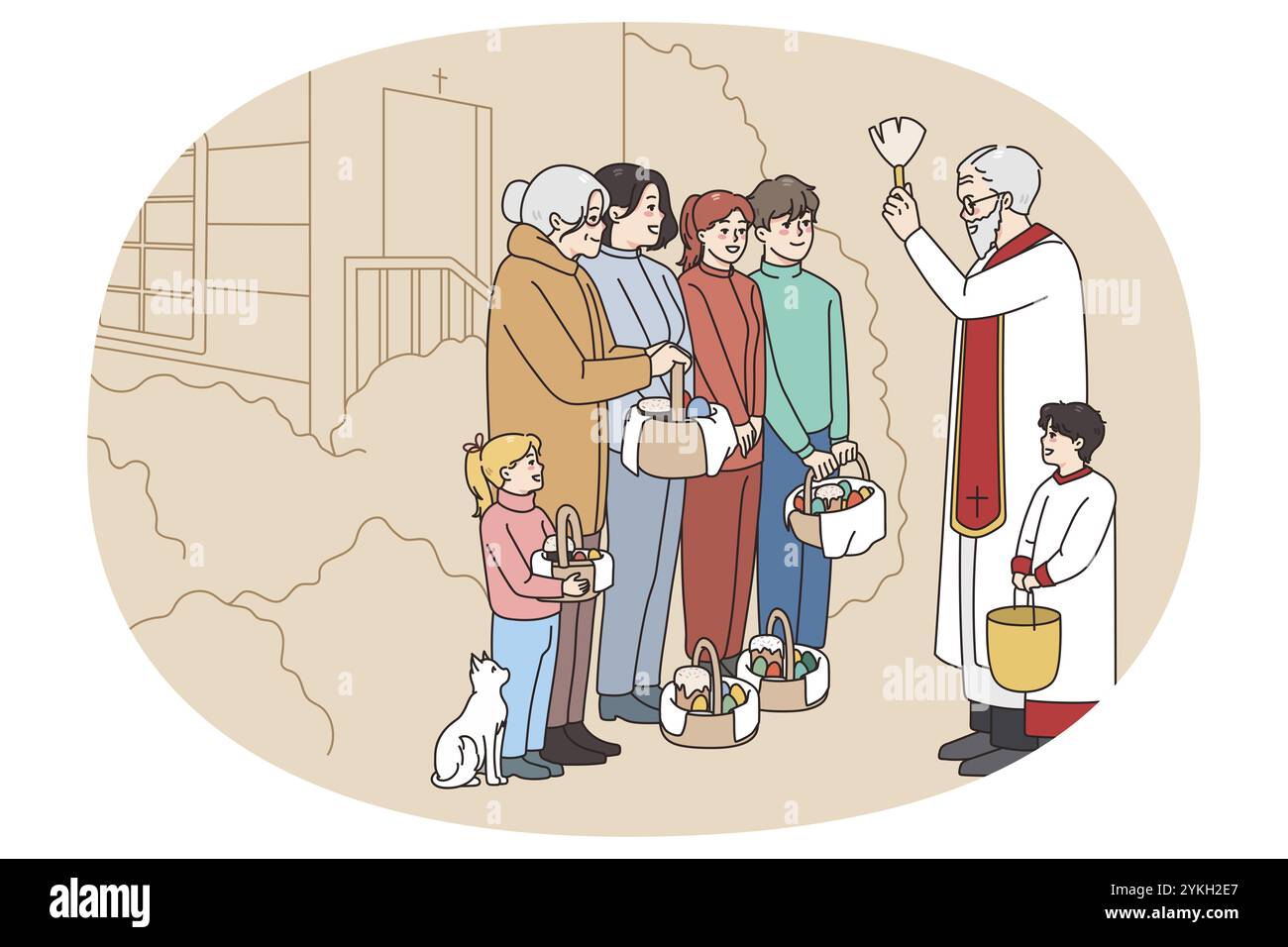 Leader maschile con dimostrazione della testa del megafono con diverse persone che detengono striscioni e poster. Attivisti in sciopero o protestare contro la discriminazione Foto Stock